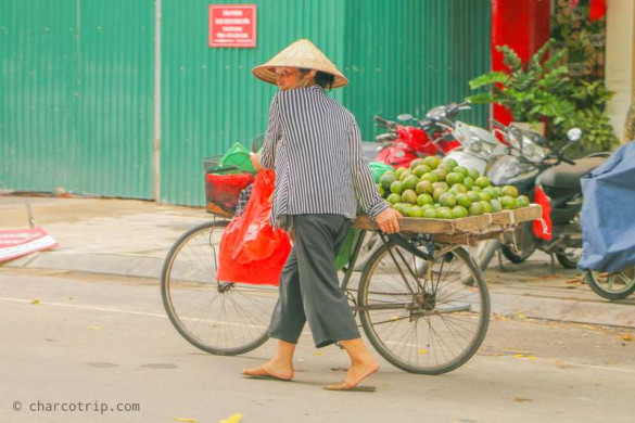 Vendedora de frutas en bicicleta